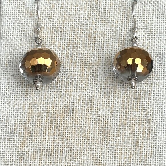 Handmade Sterling Silver & Two Tone Crystal Earrings Gold & Silver - Picture 2 of 7